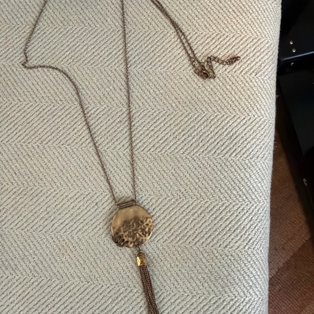Gold-Tone Hammered Disc Tassel Necklace - Women Jewelry